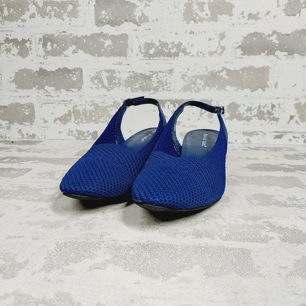 NEW David Tate Blue Knit Slingback Round Toe Low Heel Shoes F845 - Picture 2 of 8